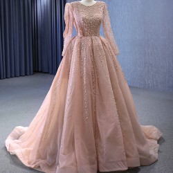 Custom Made Mauve Prom Dresses Long Sleeve Princess Dress Formal Party Evening Dress Special Occasion Gowns 