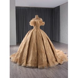 Custom Size Gold Quinceanera Dresses Party Prom Elegant Strapless Ball Gown Sequin Sleeveless Quinceanera Dress