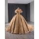 Custom Size Gold Quinceanera Dresses Party Prom Elegant Strapless Ball Gown Sequin Sleeveless Quinceanera Dress