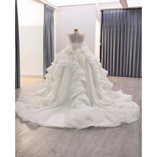 Customized Long Sleeve Wedding Dress For Glitter Crystal Women Bridal Gown High Neck Ball Gown Robe De Mariee