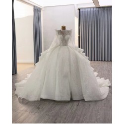 Customized Long Sleeve Wedding Dress For Glitter Crystal Women Bridal Gown High Neck Ball Gown Robe De Mariee