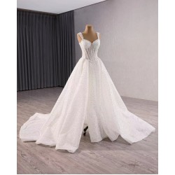 Customized Spaghetti Strap Wedding Dresses Elegant Sequin Bridal Dress Sleeveless Vestidos De Novia