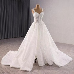 Customized Spaghetti Strap Wedding Dresses Elegant Sequin Bridal Dress Sleeveless Vestidos De Novia