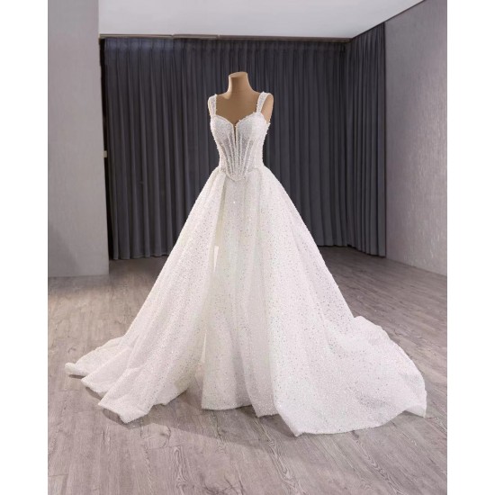 Customized Spaghetti Strap Wedding Dresses Elegant Sequin Bridal Dress Sleeveless Vestidos De Novia