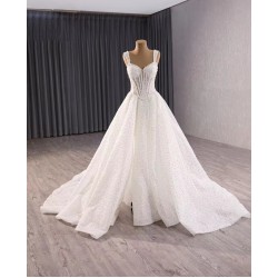 Customized Spaghetti Strap Wedding Dresses Elegant Sequin Bridal Dress Sleeveless Vestidos De Novia