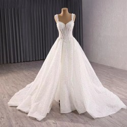 Customized Spaghetti Strap Wedding Dresses Elegant Sequin Bridal Dress Sleeveless Vestidos De Novia