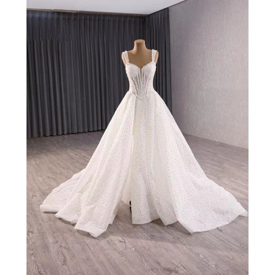 Customized Spaghetti Strap Wedding Dresses Elegant Sequin Bridal Dress Sleeveless Vestidos De Novia