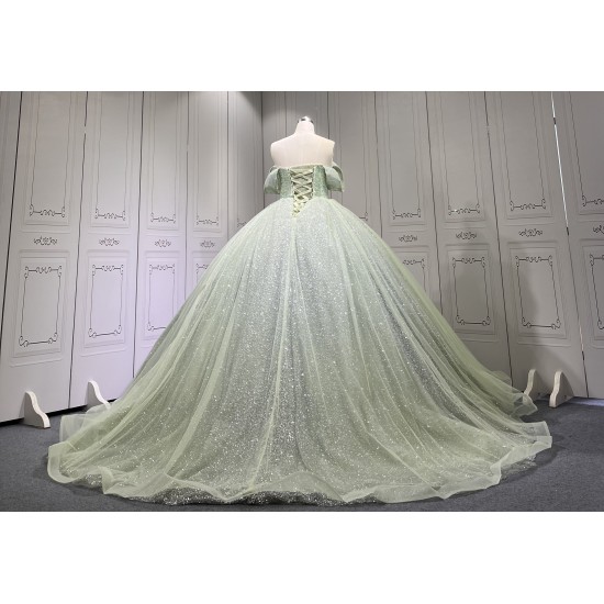 Customized 2024 Sage Green Princess Ball Gown Quinceanera Dress Sequins Beaded Birthday Party Sweet 15 Vestidos De 15 Anos