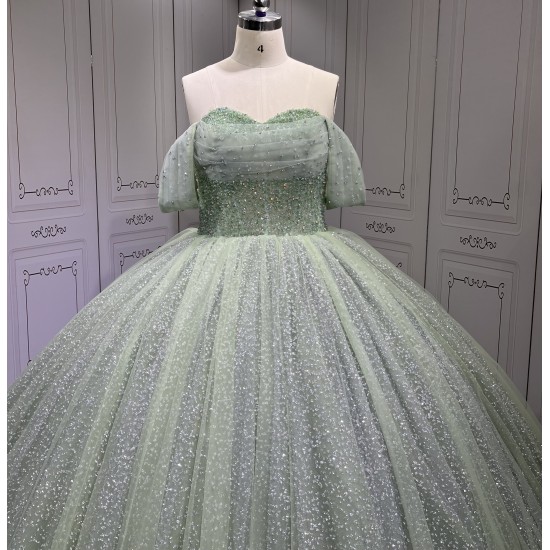 Customized 2024 Sage Green Princess Ball Gown Quinceanera Dress Sequins Beaded Birthday Party Sweet 15 Vestidos De 15 Anos