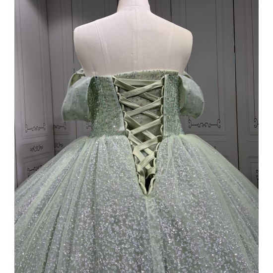 Customized 2024 Sage Green Princess Ball Gown Quinceanera Dress Sequins Beaded Birthday Party Sweet 15 Vestidos De 15 Anos