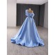 Customized A Line Evening Dress Misty Blue Color Long Prom Dresses For Women Pleated Formal Party Gowns