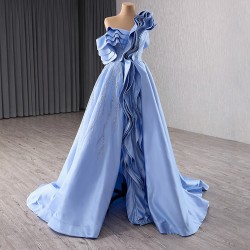 Customized A Line Evening Dress Misty Blue Color Long Prom Dresses For Women Pleated Formal Party Gowns