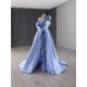 Customized A Line Evening Dress Misty Blue Color Long Prom Dresses For Women Pleated Formal Party Gowns