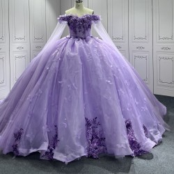 Customized Appliques Princess Lavender Quinceanera Dresses 2024 Cape Sleeves Ball Gown Party Dress For Sweet 15 16