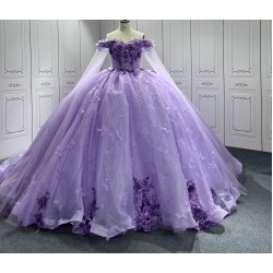 Customized Appliques Princess Lavender Quinceanera Dresses 2024 Cape Sleeves Ball Gown Party Dress For Sweet 15 16