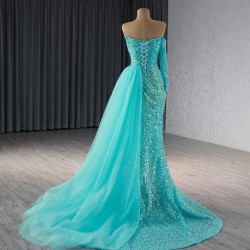 Customized Aqua Blue Prom Dresses One Shoulder Women Formal Evening Gowns Specail Occasion Party Dress