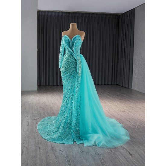 Customized Aqua Blue Prom Dresses One Shoulder Women Formal Evening Gowns Specail Occasion Party Dress