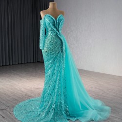 Customized Aqua Blue Prom Dresses One Shoulder Women Formal Evening Gowns Specail Occasion Party Dress