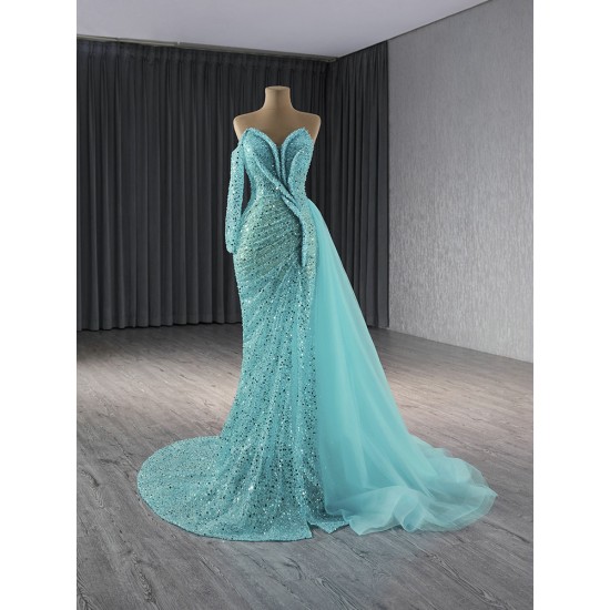 Customized Aqua Blue Prom Dresses One Shoulder Women Formal Evening Gowns Specail Occasion Party Dress