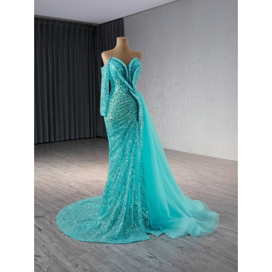 Customized Aqua Blue Prom Dresses One Shoulder Women Formal Evening Gowns Specail Occasion Party Dress