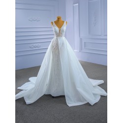 Customized Beading Wedding Dresses A Line Sleeveless Strapless Bride Gown