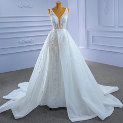 Customized Beading Wedding Dresses A Line Sleeveless Strapless Bride Gown