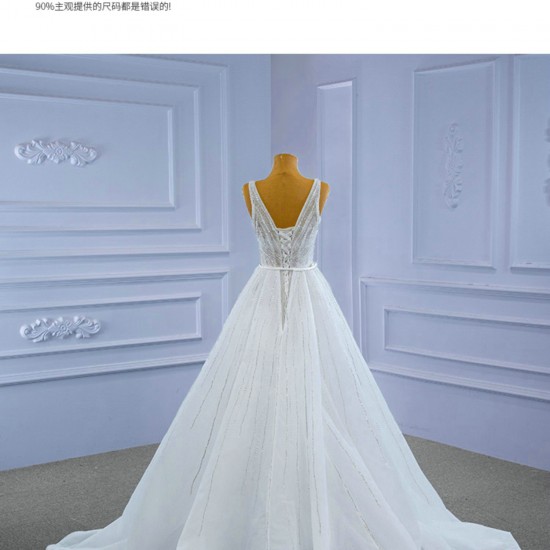 Customized Beading Wedding Dresses A Line Sleeveless Strapless Bride Gown