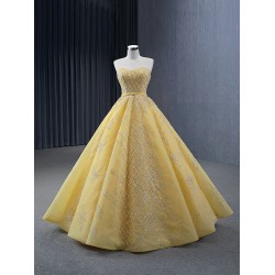 Customized Gold Prom Dresses A Line Strapless Women Party Evening Gowns Formal Sleeveless Occasion Dress