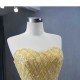 Customized Gold Prom Dresses A Line Strapless Women Party Evening Gowns Formal Sleeveless Occasion Dress