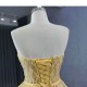 Customized Gold Prom Dresses A Line Strapless Women Party Evening Gowns Formal Sleeveless Occasion Dress