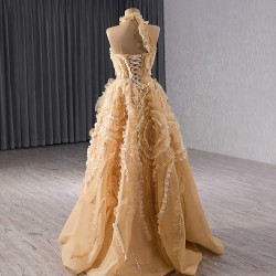 Customized Gold Prom Dresses Halter Neck A Line Formal Party Gowns Floor Length Evening Dress