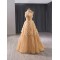 Customized Gold Prom Dresses Halter Neck A Line Formal Party Gowns Floor Length Evening Dress