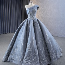 Customized Gray Blue Long Prom Dresses Sleeveless Women Formal Party Wedding Evening Dress