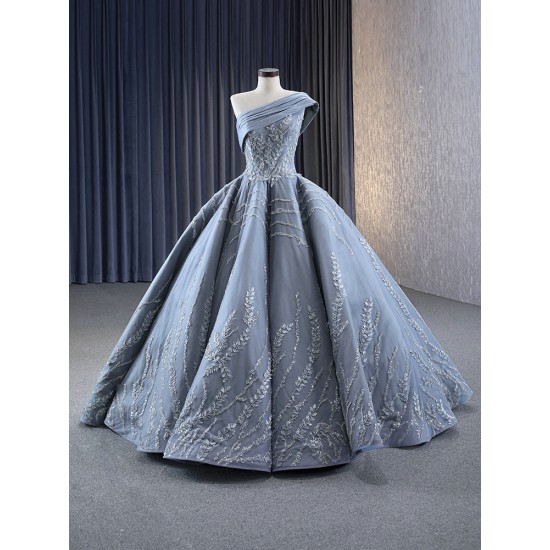 Customized Gray Blue Long Prom Dresses Sleeveless Women Formal Party Wedding Evening Dress