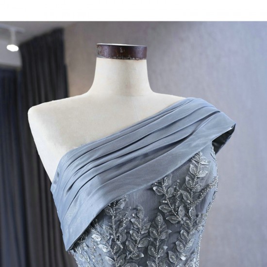 Customized Gray Blue Long Prom Dresses Sleeveless Women Formal Party Wedding Evening Dress