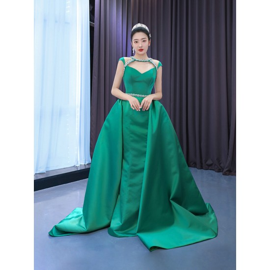 Customized Green Prom Party Dresses For Women Cape Sleeve Long Formal Event Special Occasion Evening Dress