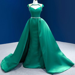 Customized Green Prom Party Dresses For Women Cape Sleeve Long Formal Event Special Occasion Evening Dress