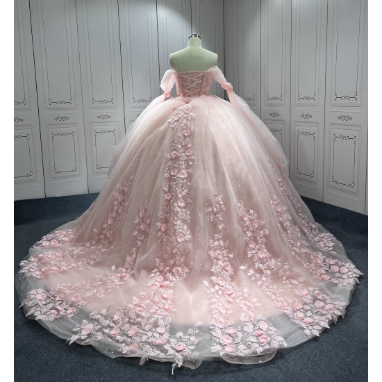 Customized Luxury Ball Gown Pink Quinceanera Dress 2024 Princess 3D Flowers Appliques Vestidos De 15 Anos