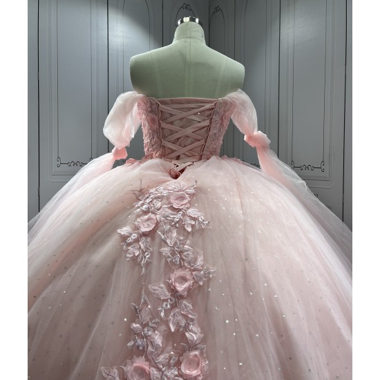 Customized Luxury Ball Gown Pink Quinceanera Dress 2024 Princess 3D Flowers Appliques Vestidos De 15 Anos