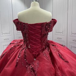 Customized Off Shoulder Ball Gown Red Quinceanera Dress 2024 Princess Flowers Appliques Beading Lace Up Vestidos De 15 Anos