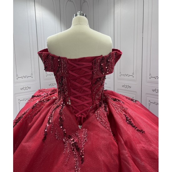 Customized Off Shoulder Ball Gown Red Quinceanera Dress 2024 Princess Flowers Appliques Beading Lace Up Vestidos De 15 Anos