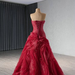 Customized Red Long Prom Dresses Ruffled Evening Gowns Open Back Women Formal Occasion Party Dress