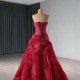 Customized Red Long Prom Dresses Ruffled Evening Gowns Open Back Women Formal Occasion Party Dress