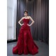 Customized Red Long Prom Dresses Ruffled Evening Gowns Open Back Women Formal Occasion Party Dress