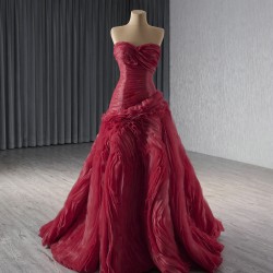 Customized Red Long Prom Dresses Ruffled Evening Gowns Open Back Women Formal Occasion Party Dress