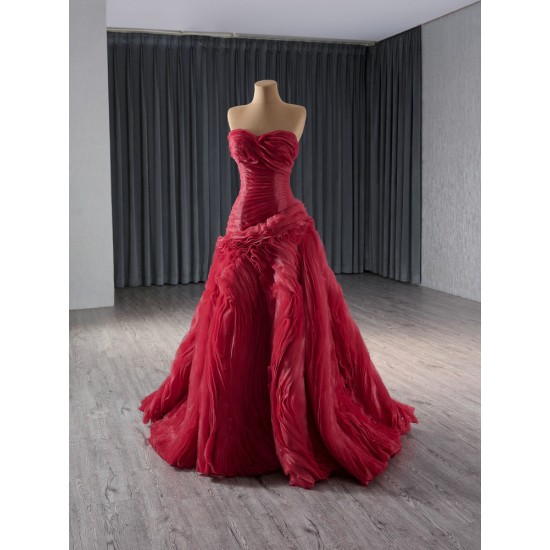 Customized Red Long Prom Dresses Ruffled Evening Gowns Open Back Women Formal Occasion Party Dress