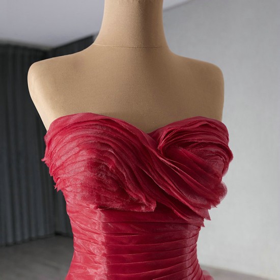 Customized Red Long Prom Dresses Ruffled Evening Gowns Open Back Women Formal Occasion Party Dress