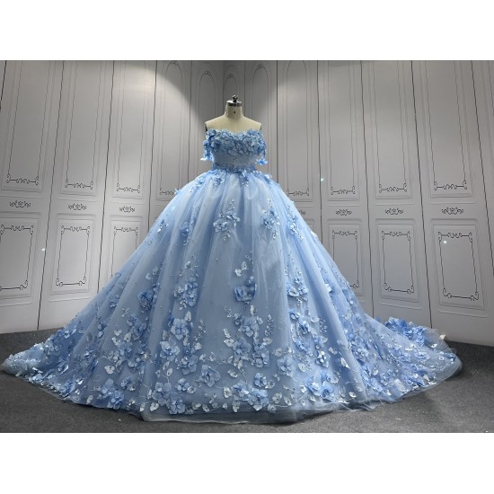 Customized Sky Blue Quinceanera Dresses Flowers Appliques Sweetheart Ball Gowns Princess Vestidos De 15 Anos