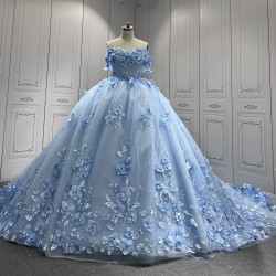 Customized Sky Blue Quinceanera Dresses Flowers Appliques Sweetheart Ball Gowns Princess Vestidos De 15 Anos