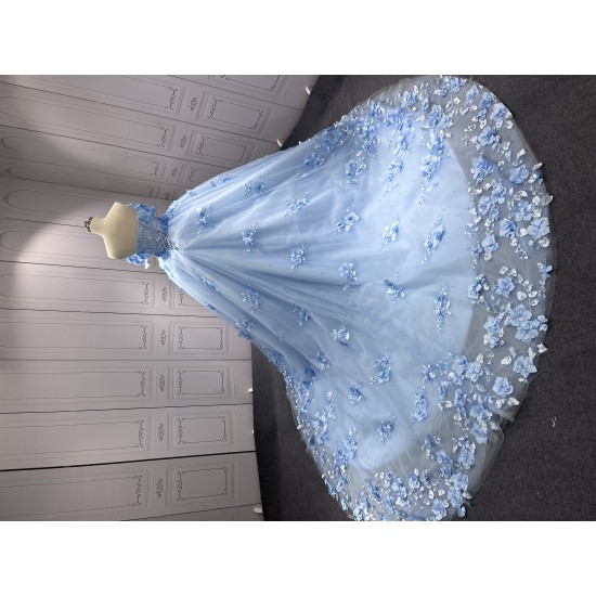 Customized Sky Blue Quinceanera Dresses Flowers Appliques Sweetheart Ball Gowns Princess Vestidos De 15 Anos